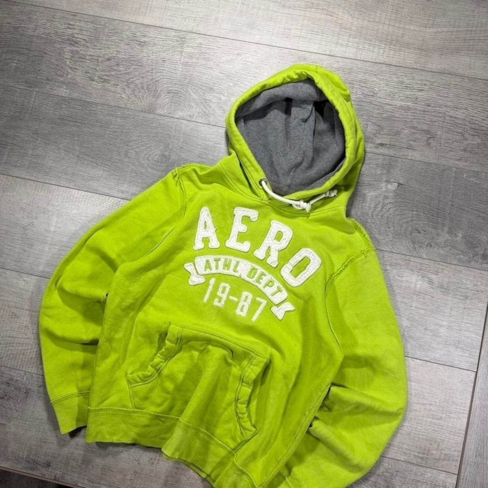 Vintage 2000s neon green and white Aeropostale pullover hoodie, size m